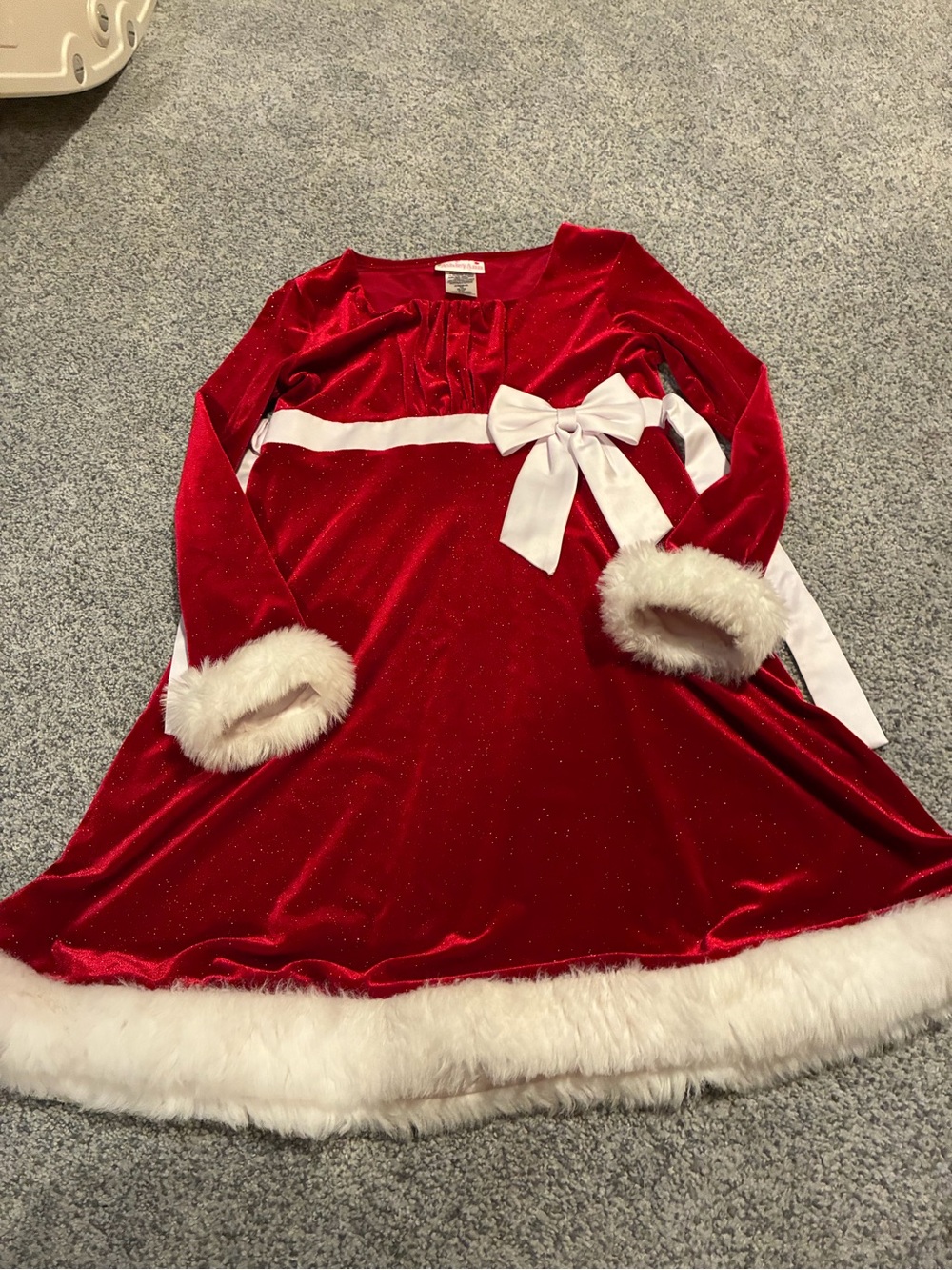 Ashley Ann Red Velvet Holiday Dress with White Faux Fur Trim and Bow